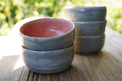 handgetöpferte rosa achatgraue Keramik Bowl